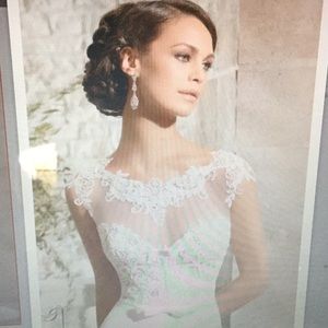 Wedding gown high illusion neckline slim Aline